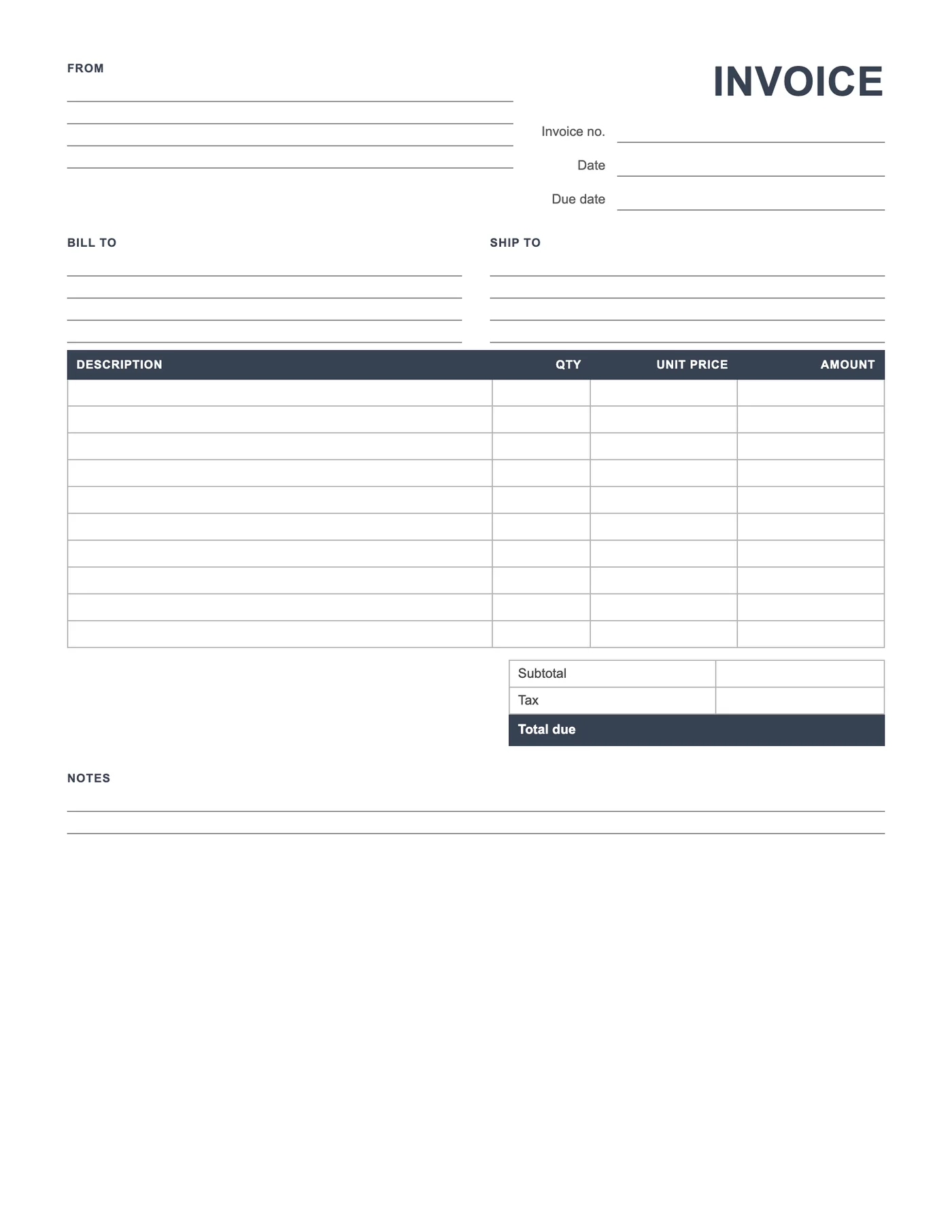 Full-page preview of the Blank Word Invoice Template