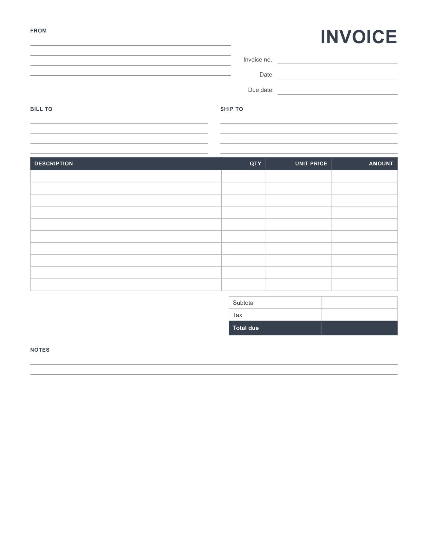 Full-page preview of the Blank PDF Invoice Template