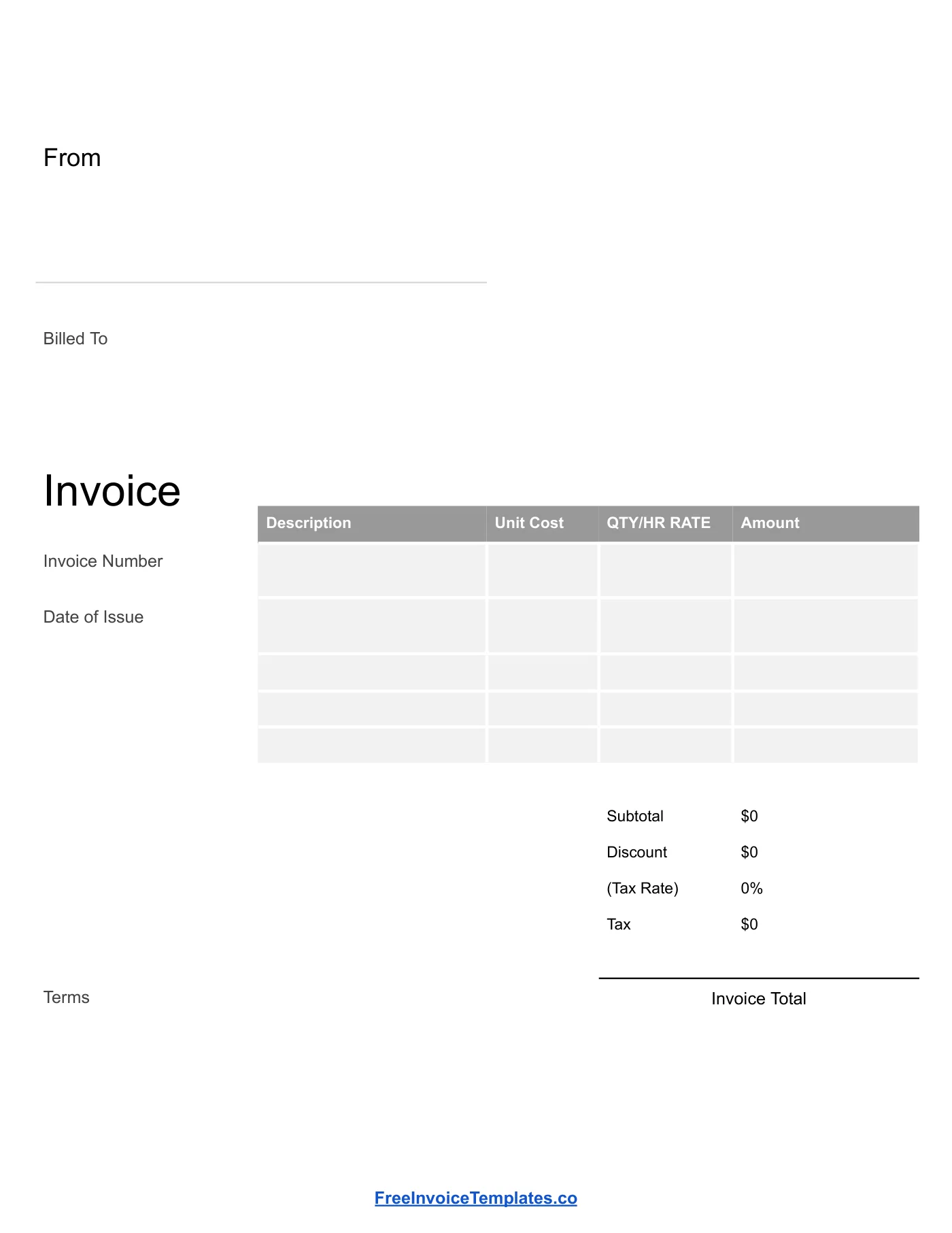 Full-page preview of the Blank Invoice Template