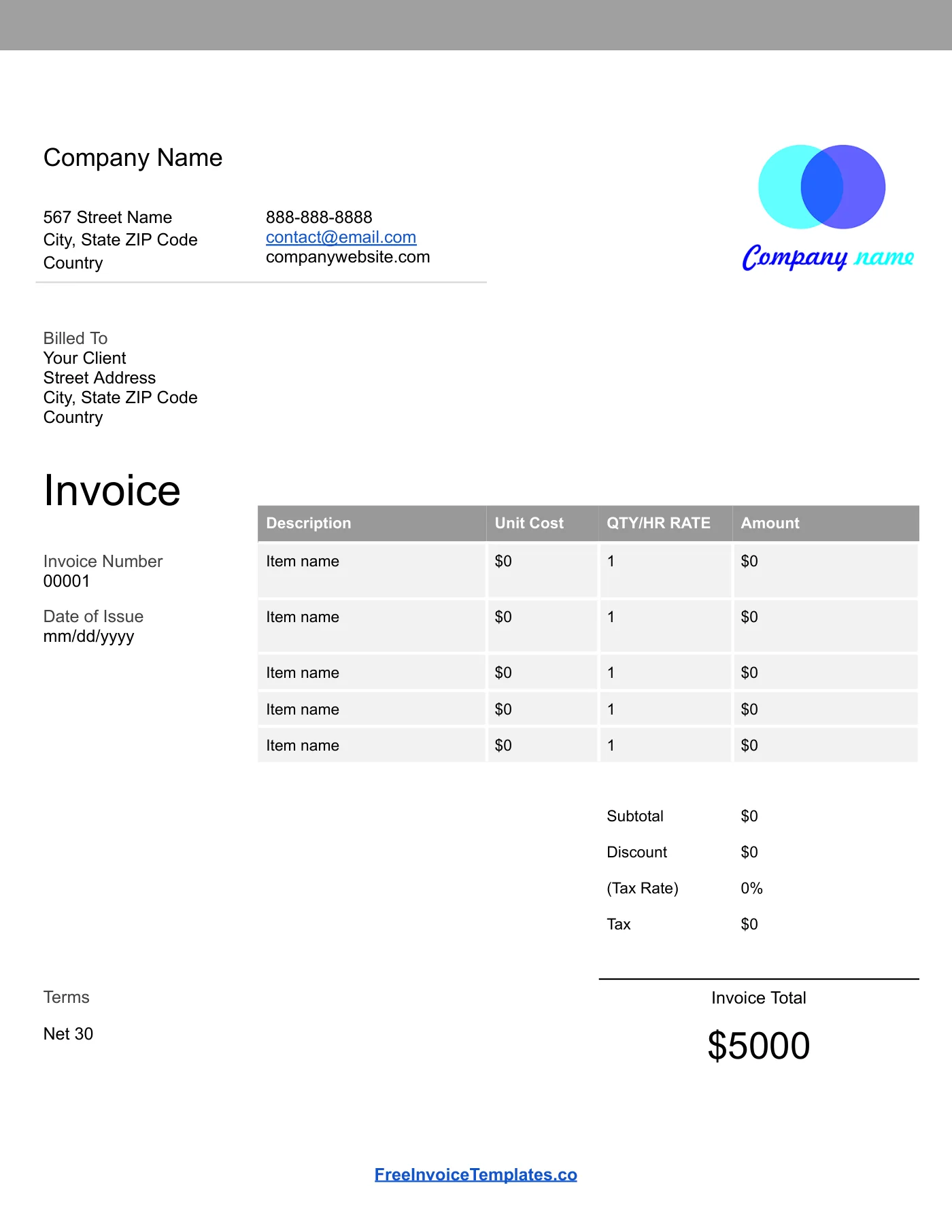 Full-page preview of the Google Docs Invoice Template