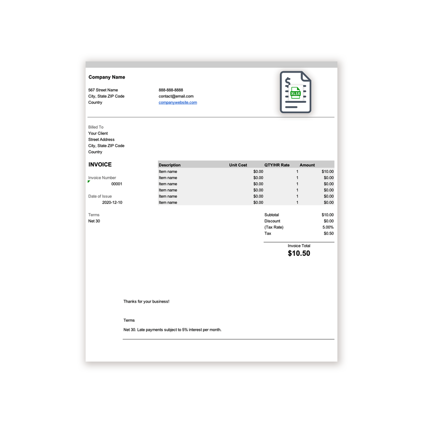 Free Excel Invoice Templates