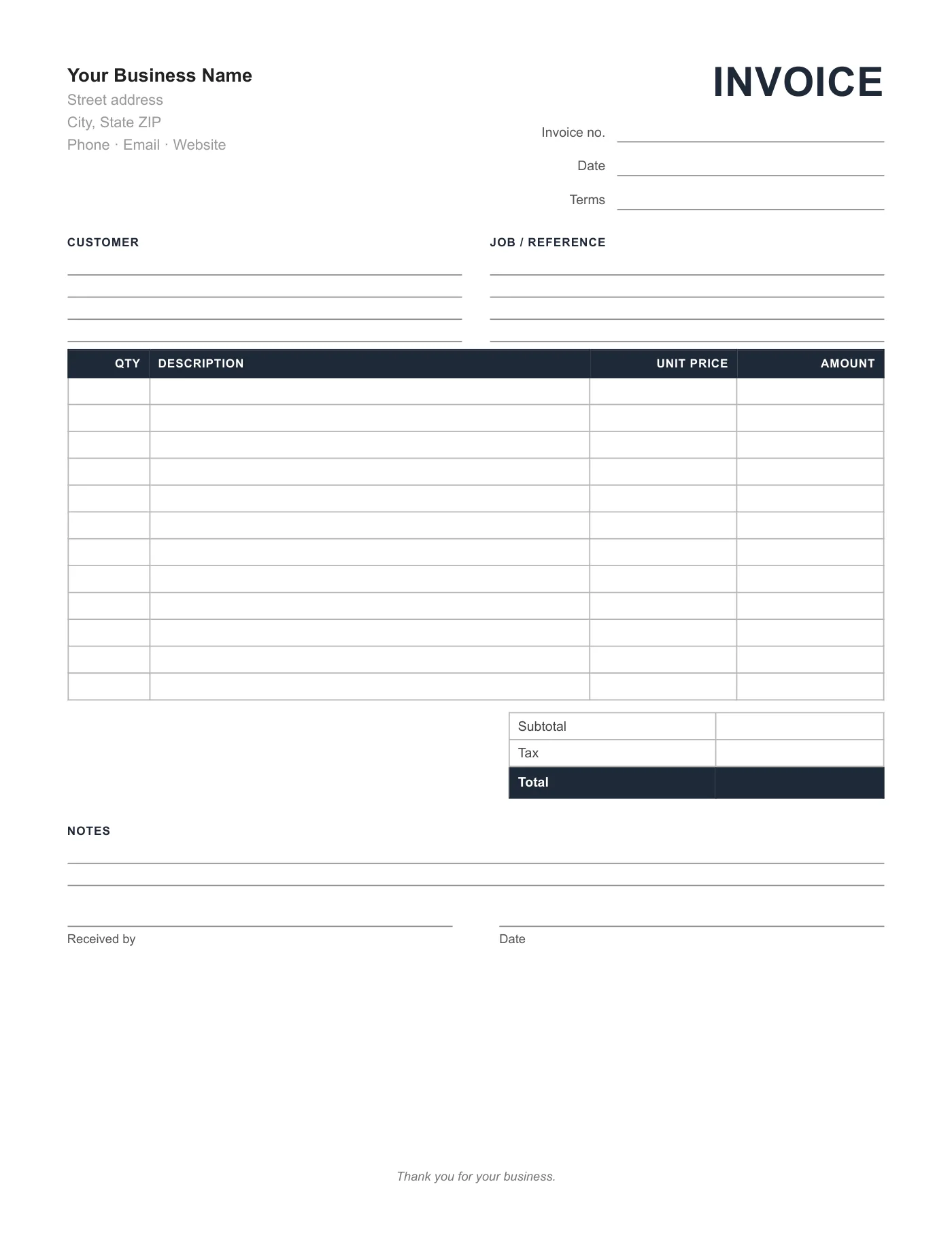 Full-page preview of the Invoice Form