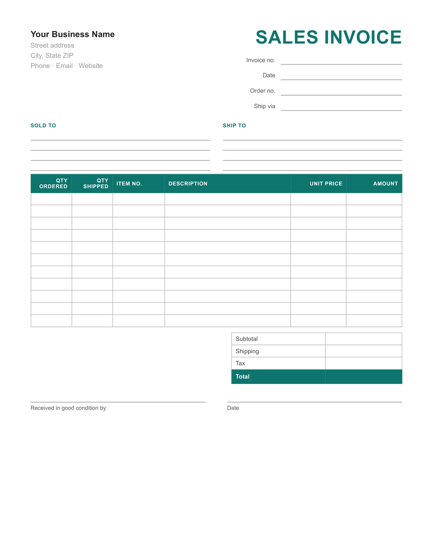 Full-page preview of the Sales Invoice Form