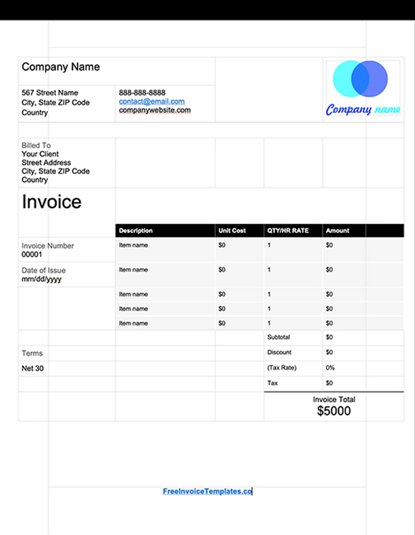 Full-page preview of the Open Office Invoice Template