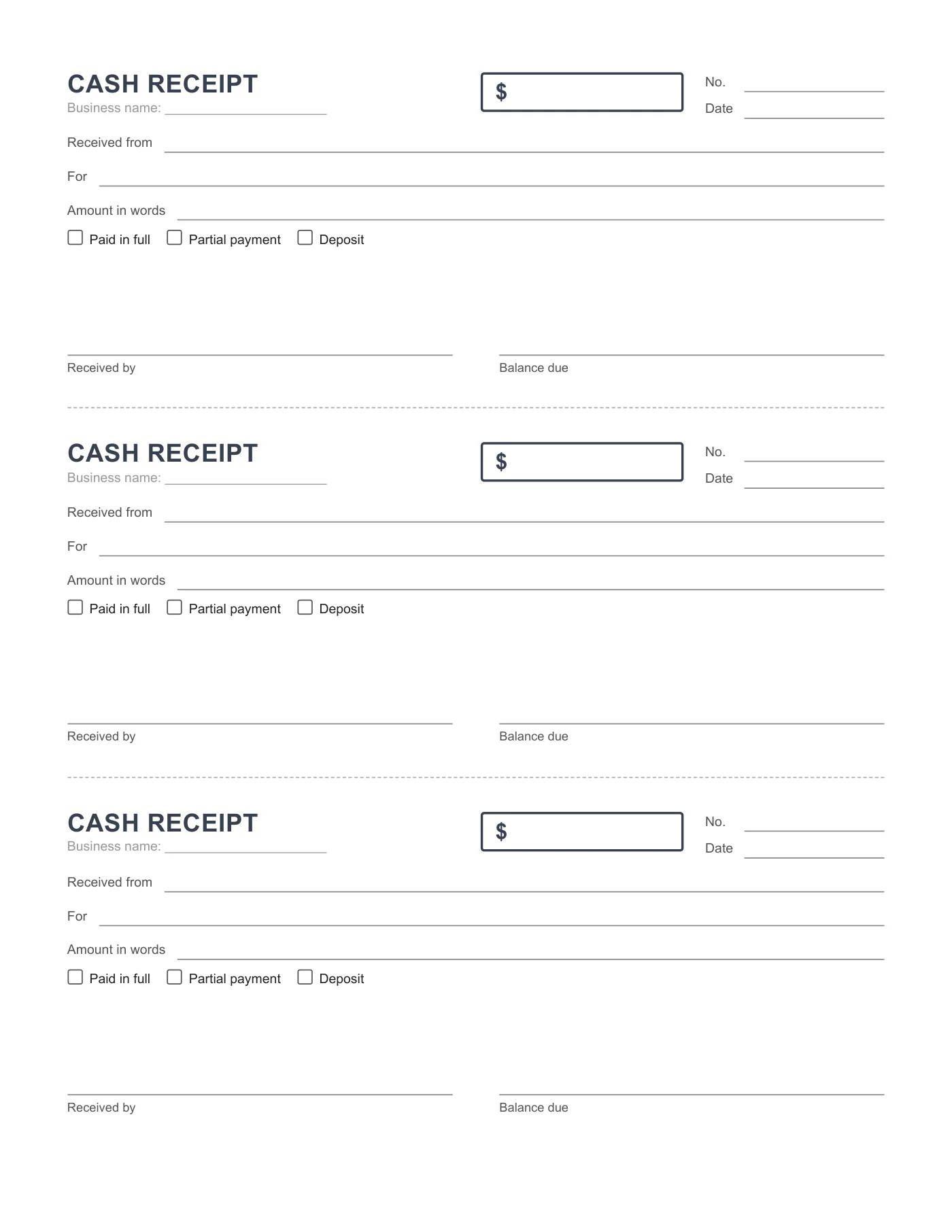 Full-page preview of the Cash Receipt Template