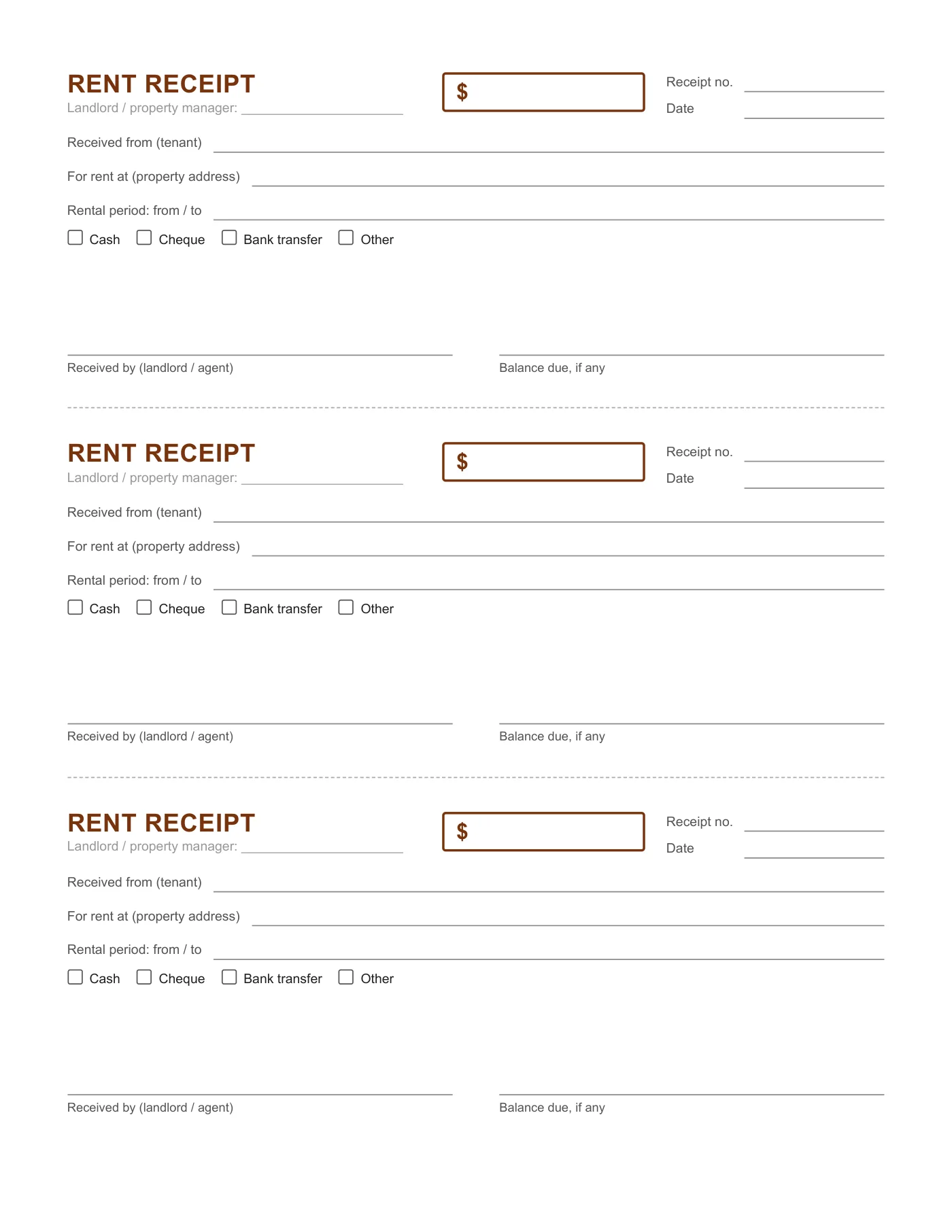 Full-page preview of the Rent Receipt Template