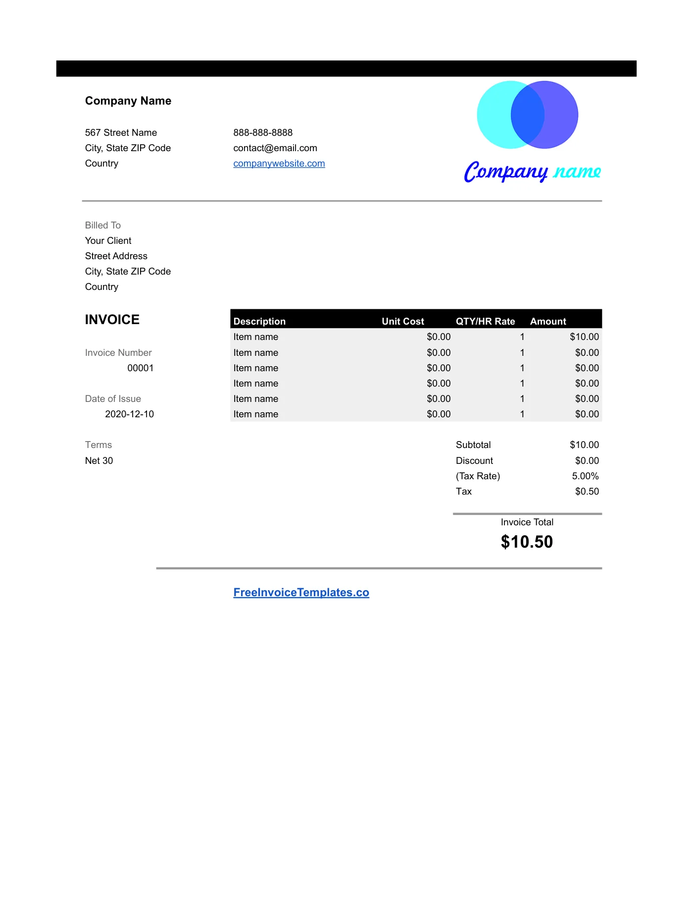 Full-page preview of the Google Sheets Invoice Template