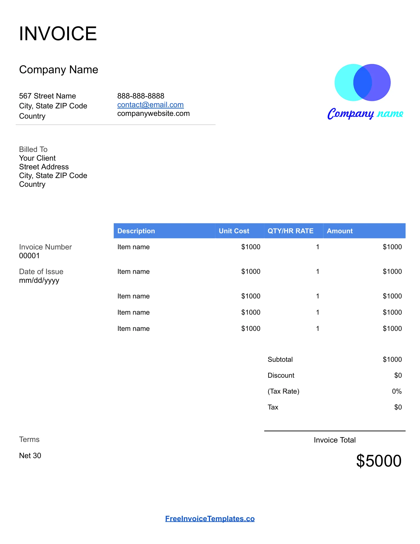 Full-page preview of the Simple Invoice Template